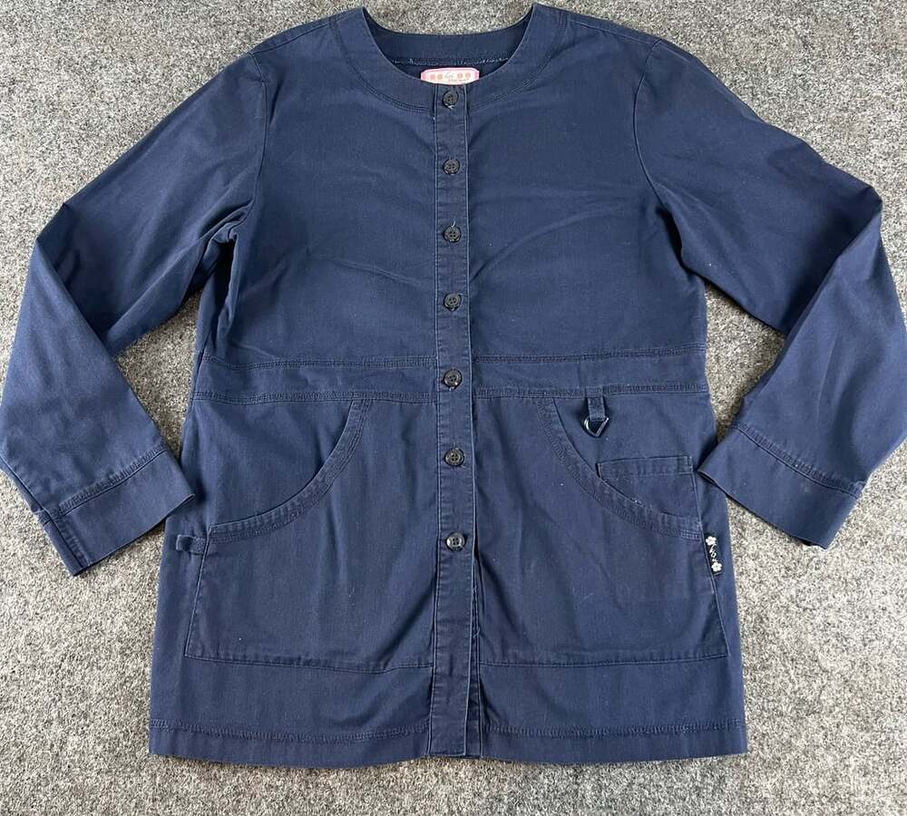Koi by Kathy Peterson Medical Scrub Jacket Size M Blue Cotton Blend